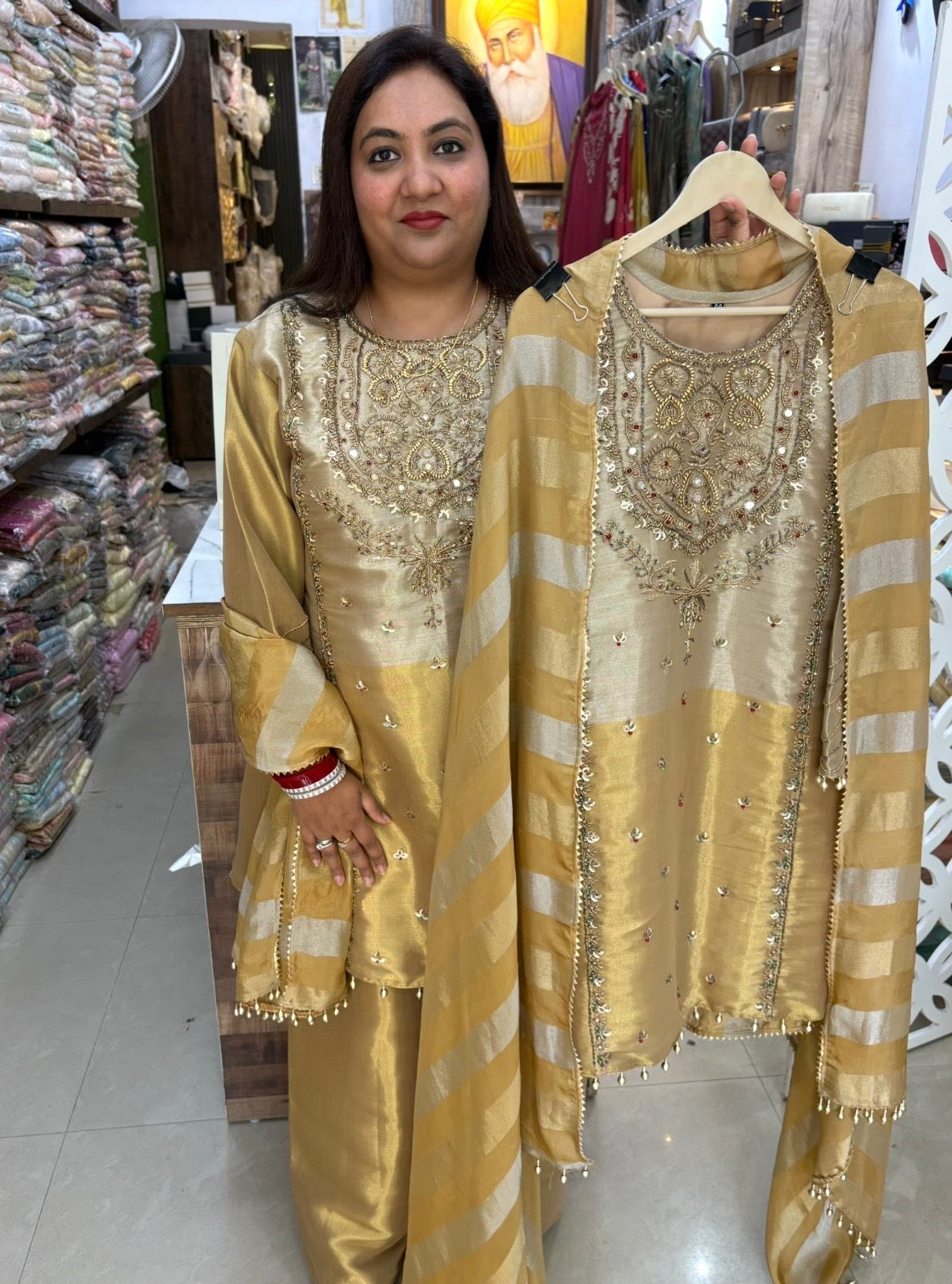 Golden Elegance Embroidered Suit - Golden