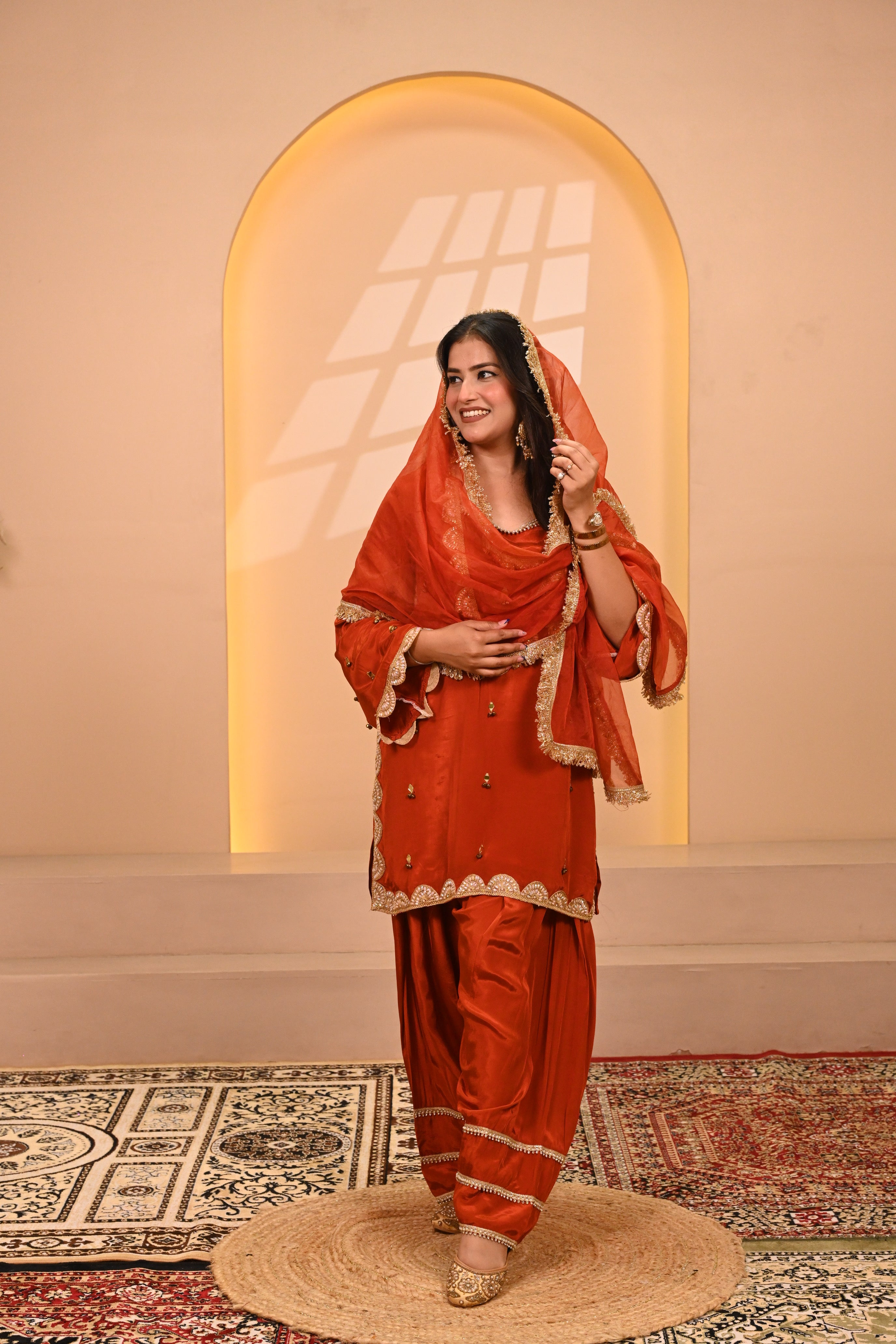 Royal Farshi Salwar Set - Rust
