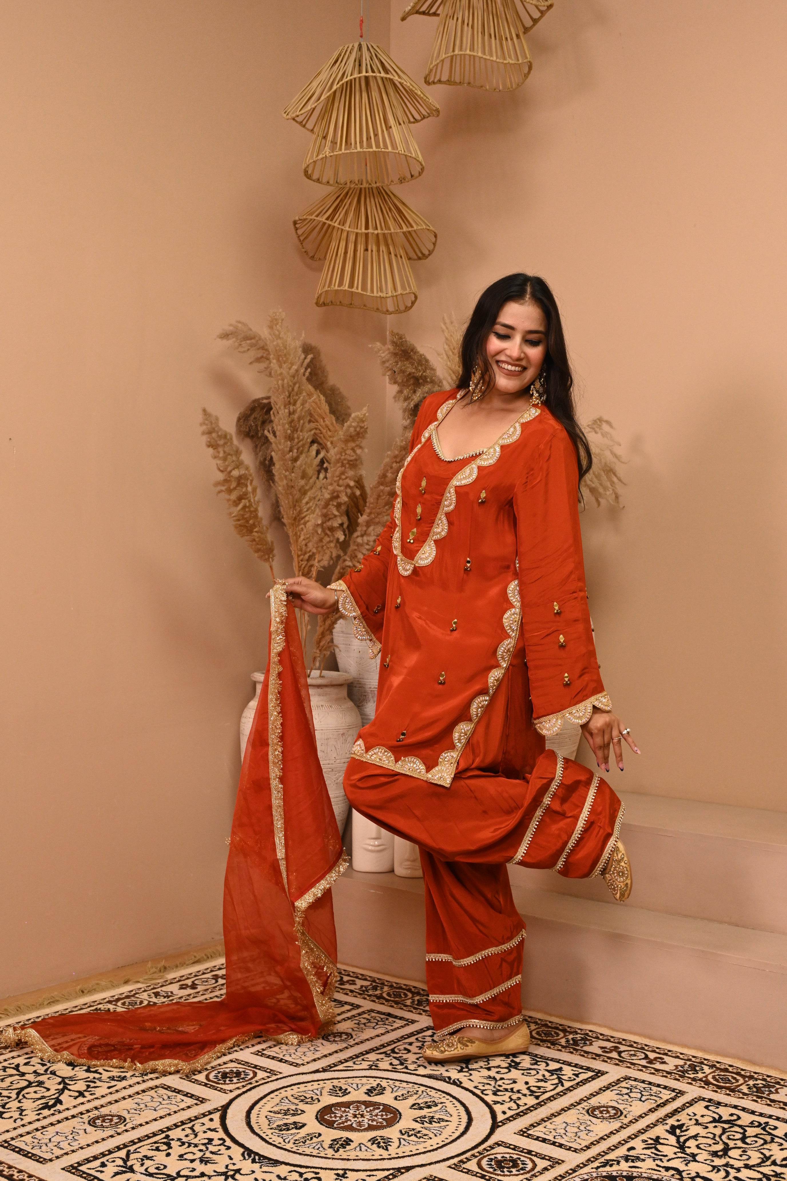 Royal Farshi Salwar Set - Rust