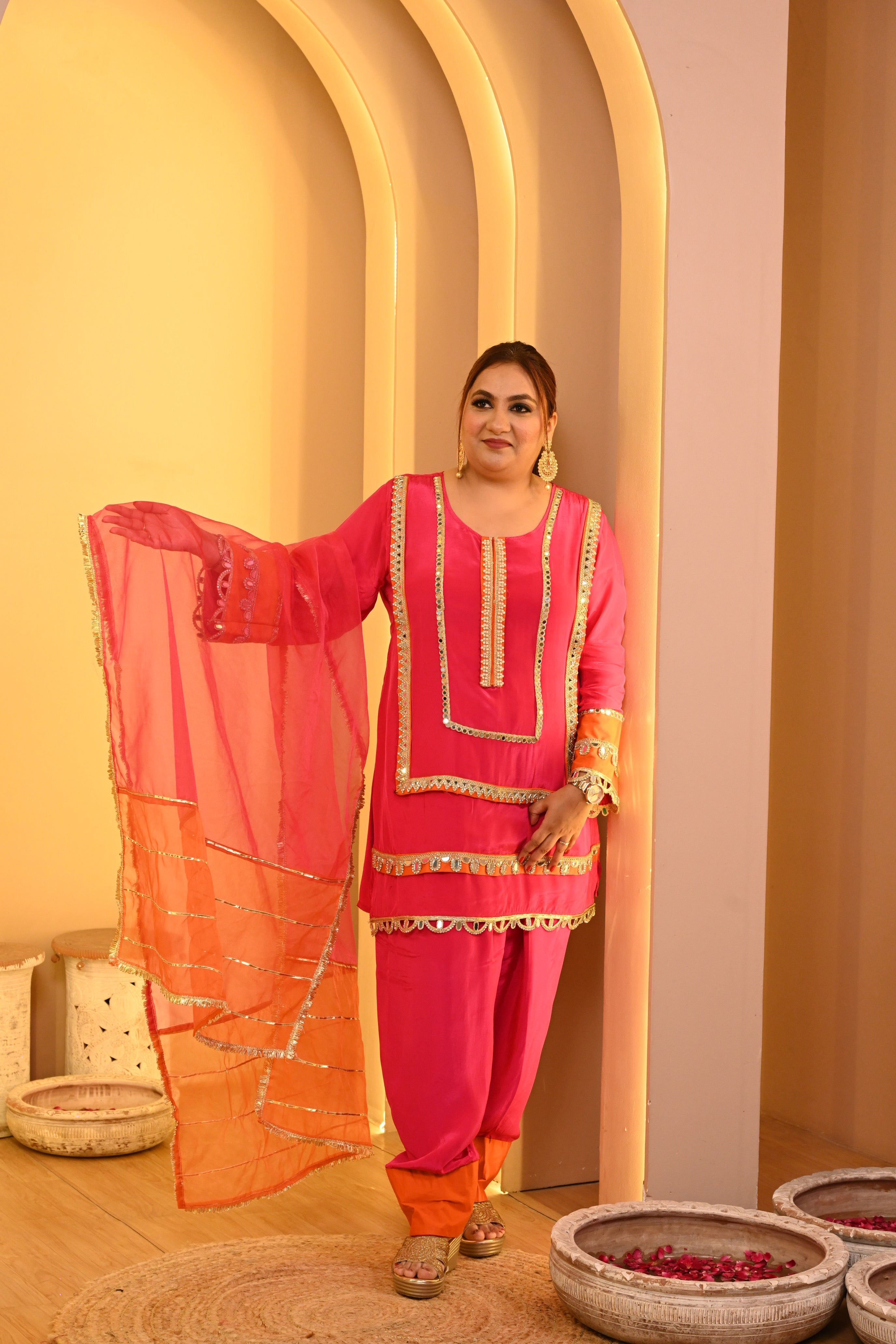Vibrant Gotta Co-ord Set with Salwar - Pink