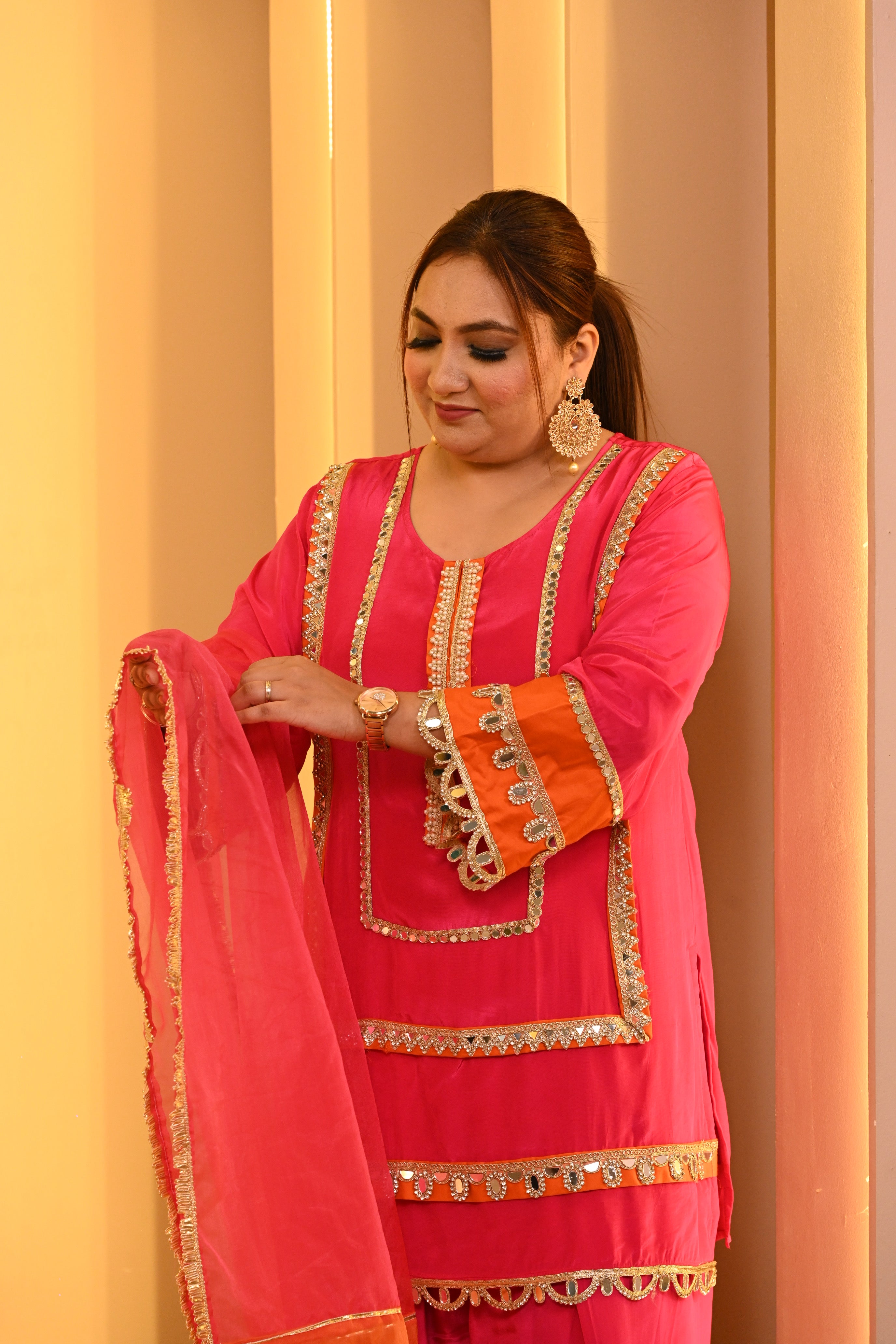 Vibrant Gotta Co-ord Set with Salwar - Pink