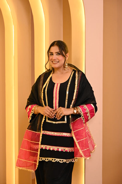 Vibrant Gotta Co-ord Set with Salwar - Black