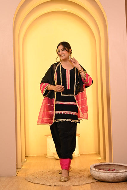 Vibrant Gotta Co-ord Set with Salwar - Black