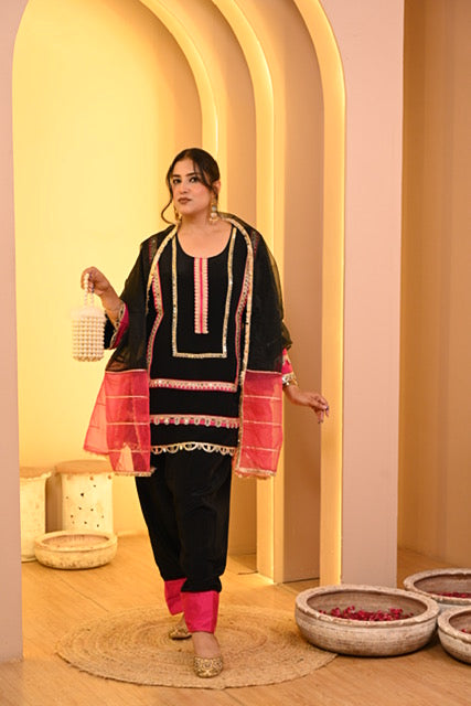 Vibrant Gotta Co-ord Set with Salwar - Black
