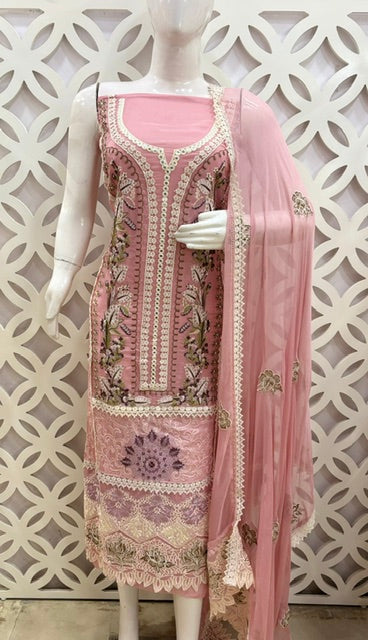 Pakistani-Inspired Pure Georgette Suit Set - Pink
