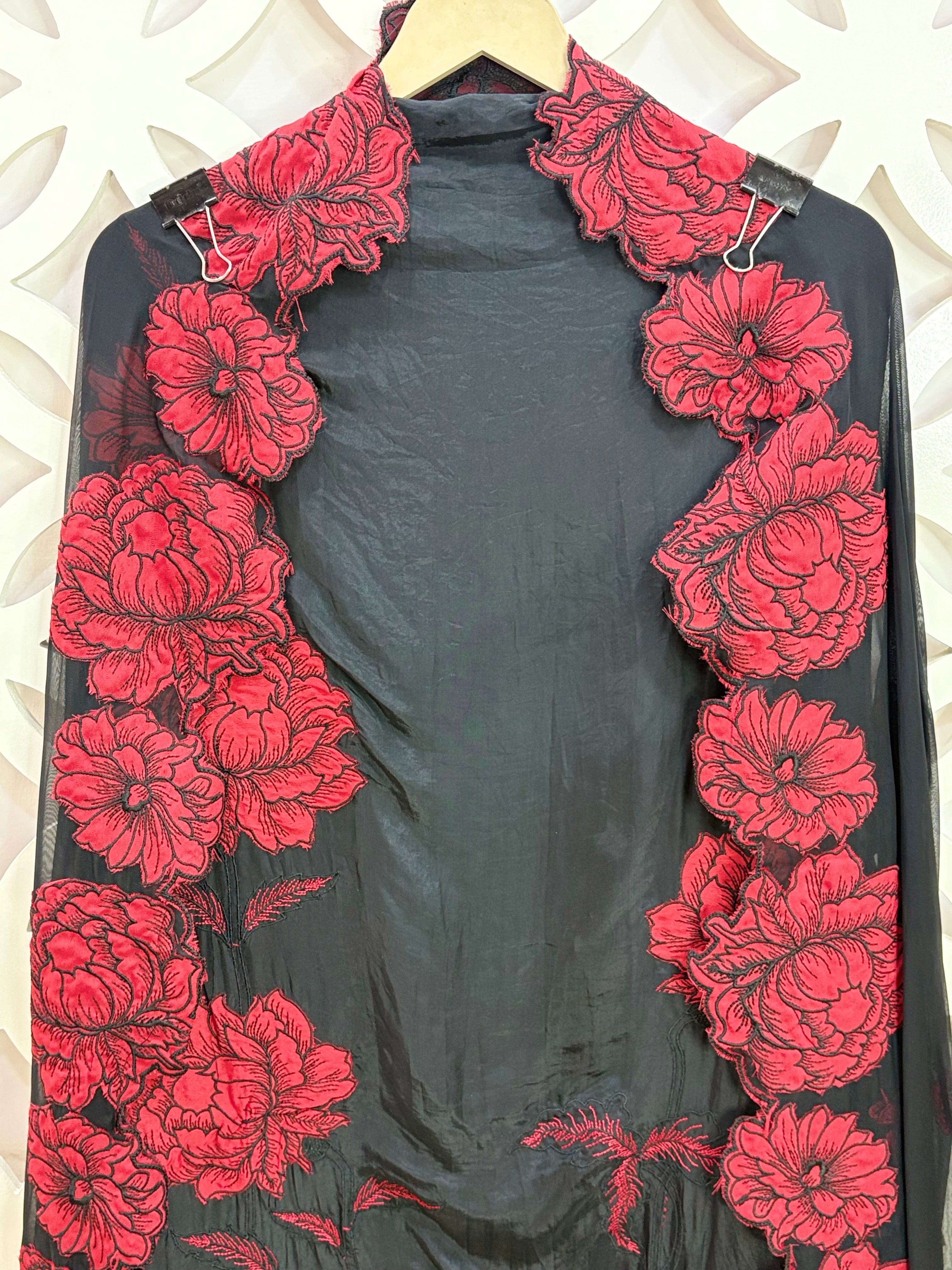 Shimmer Organza Embroidered Suit - Black