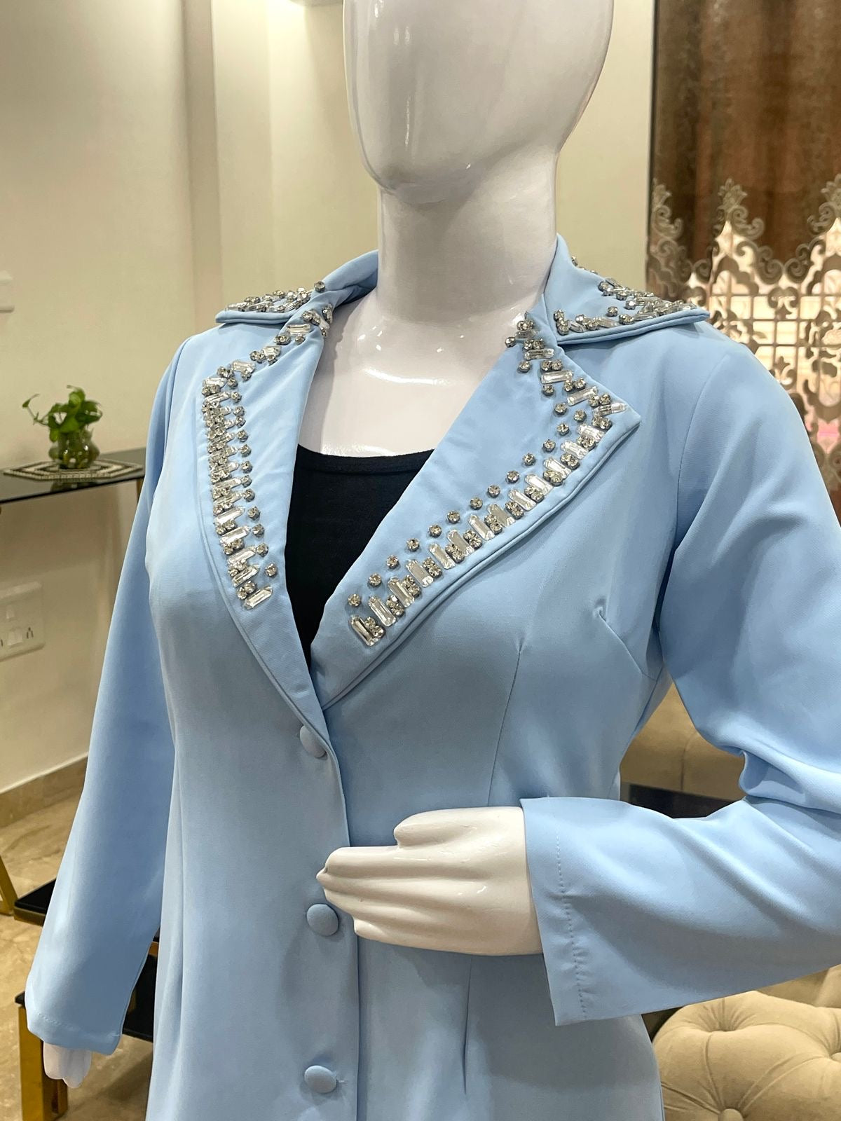 Luxury Embroidered Rayon Cordset - Light Blue