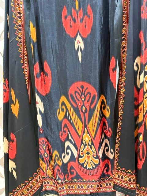 Gajji Silk Ikkat Print Suit Set - Black