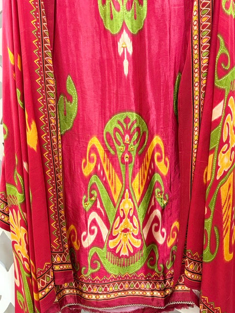 Gajji Silk Ikkat Print Suit Set - Red