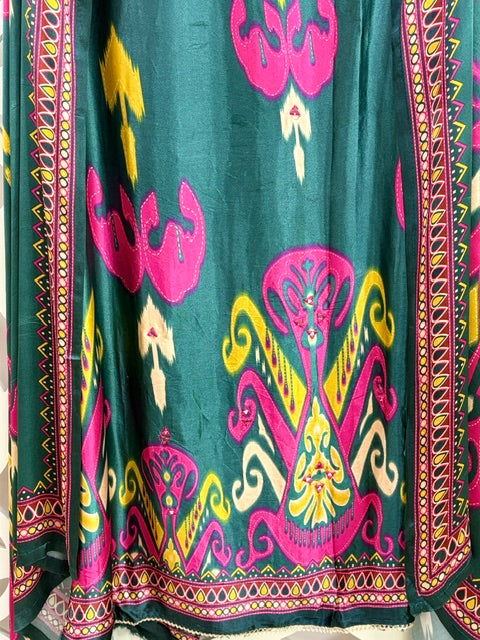 Gajji Silk Ikkat Print Suit Set - Green