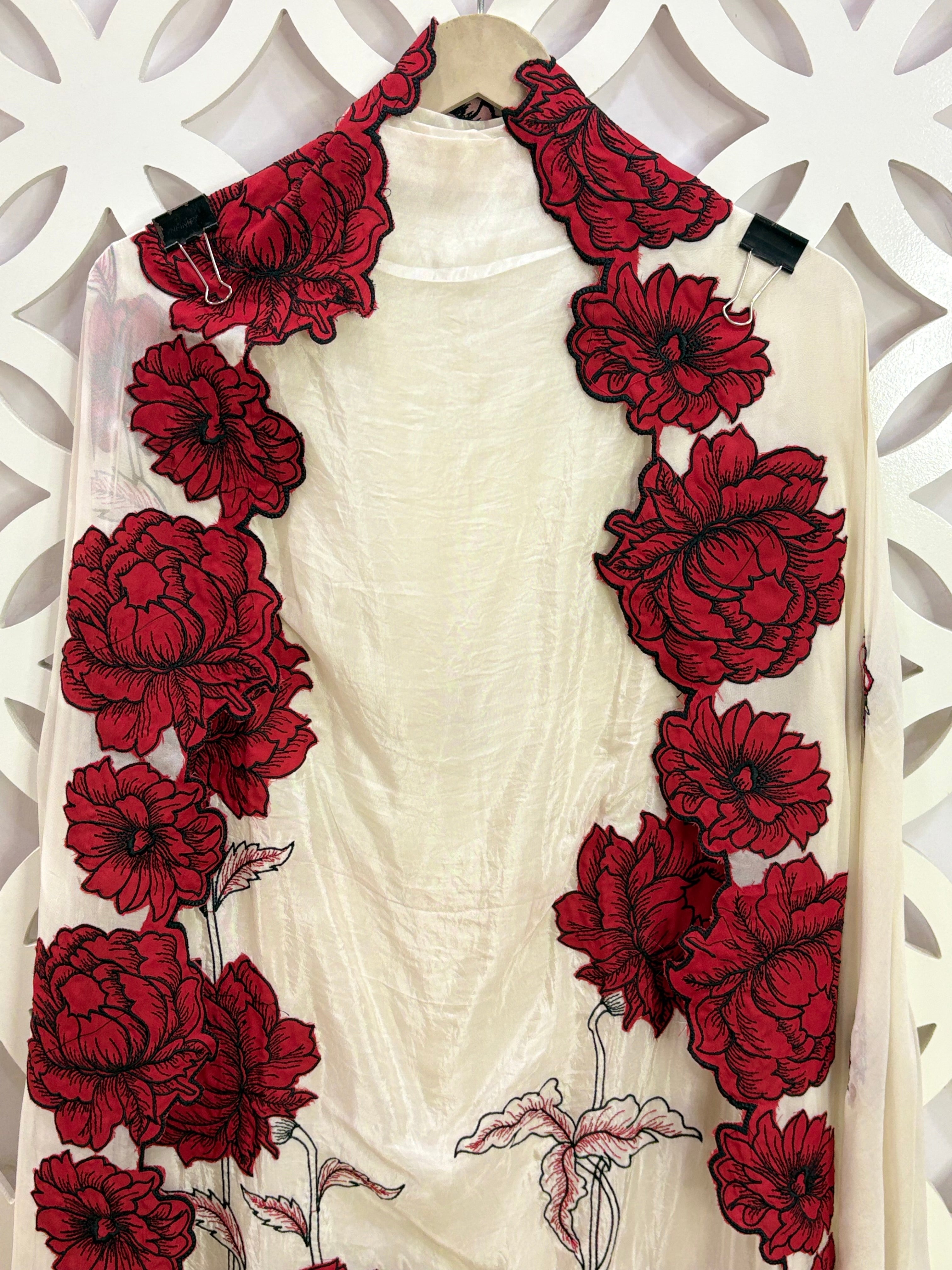 Shimmer Organza Embroidered Suit - White