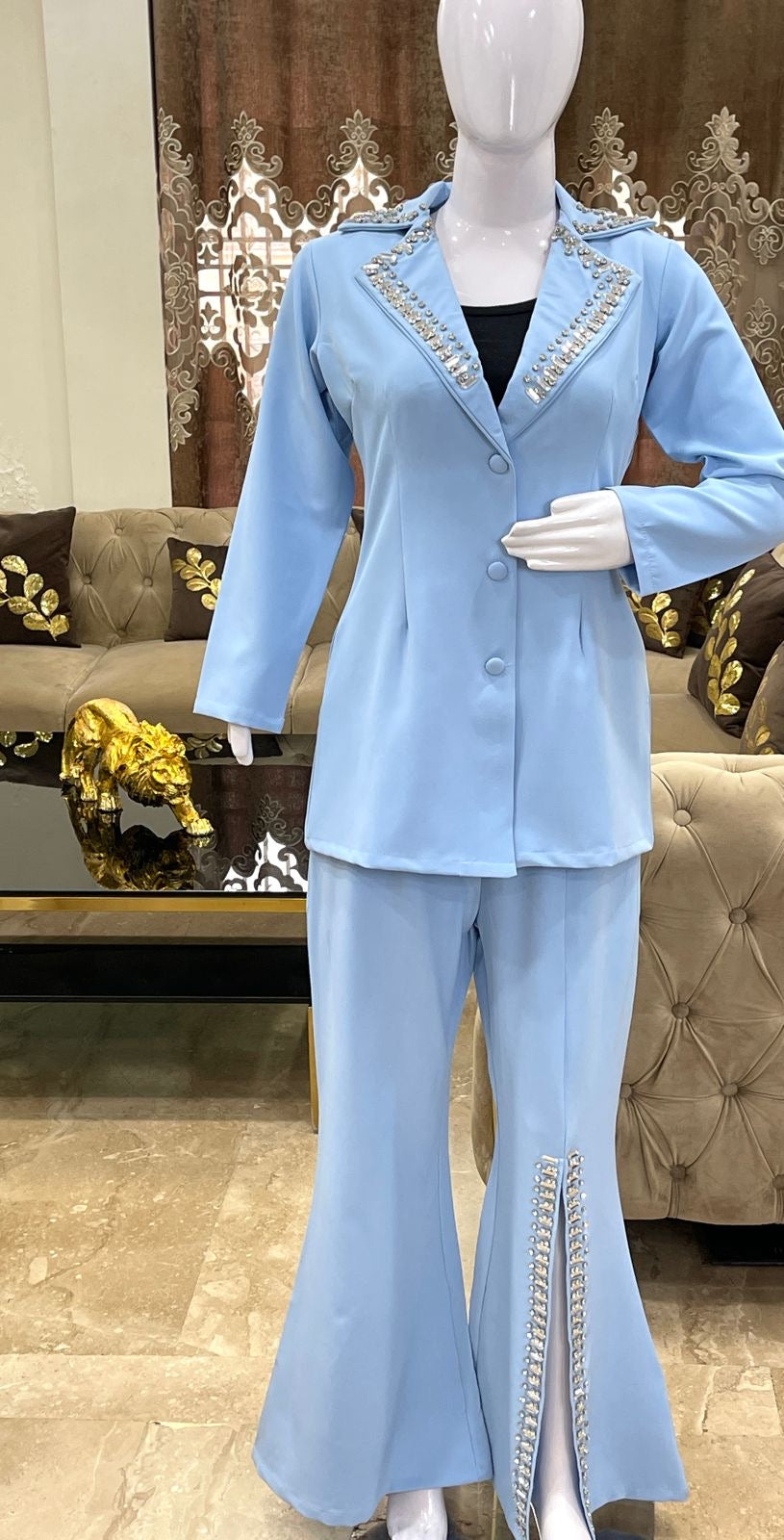 Luxury Embroidered Rayon Cordset - Light Blue
