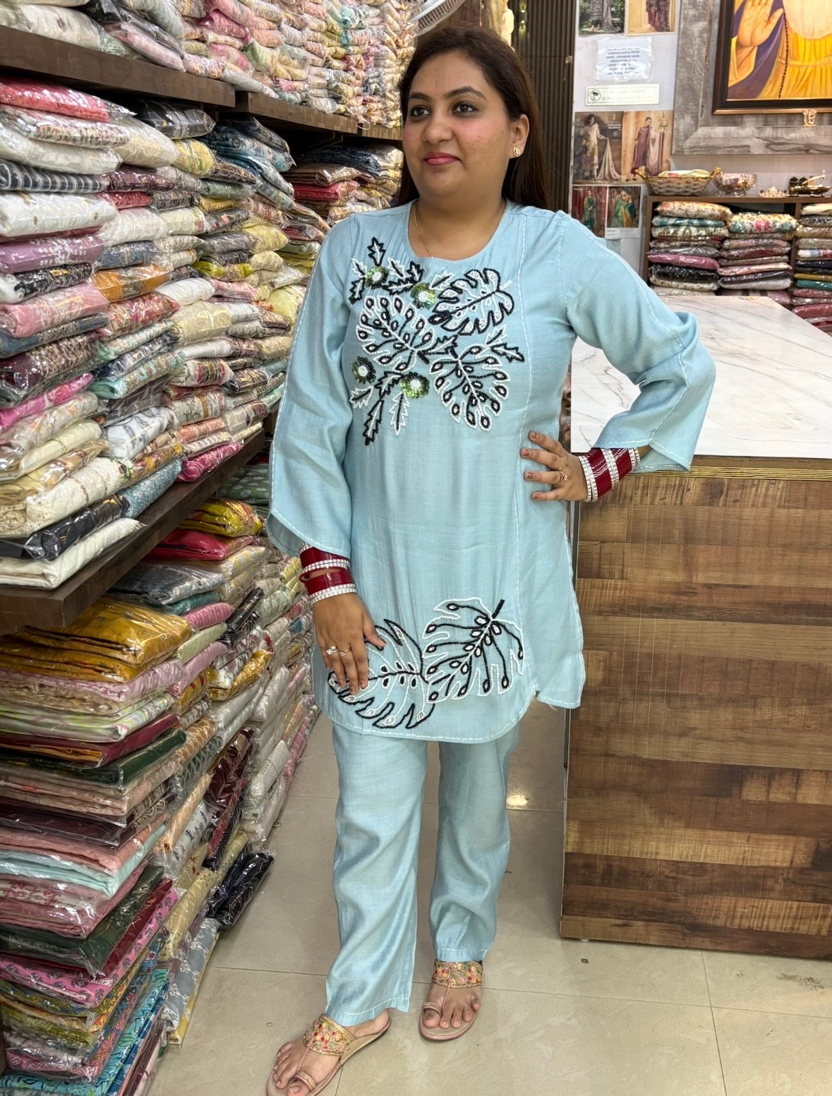Embroidered Everyday Co-ord Set - Light blue