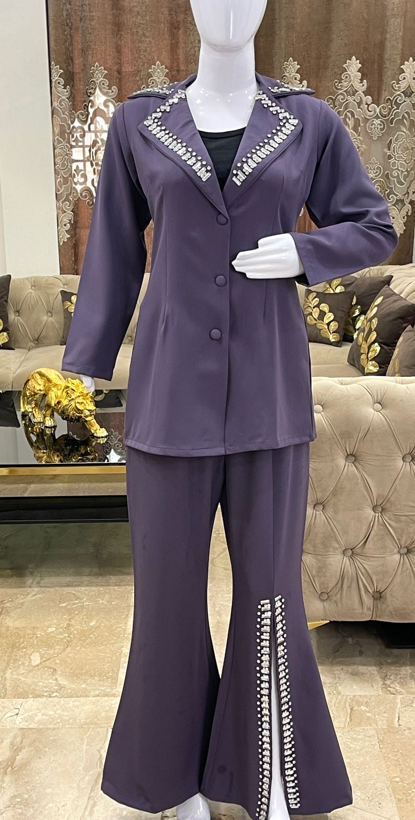 Luxury Embroidered Rayon Cordset - Purple