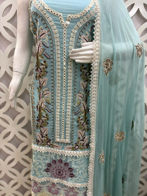 Pakistani-Inspired Pure Georgette Suit Set - Light Blue
