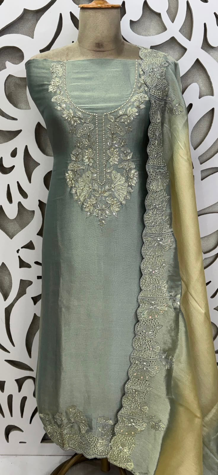 Festive Giraffe Silk Embroidered Suit - Light Blue