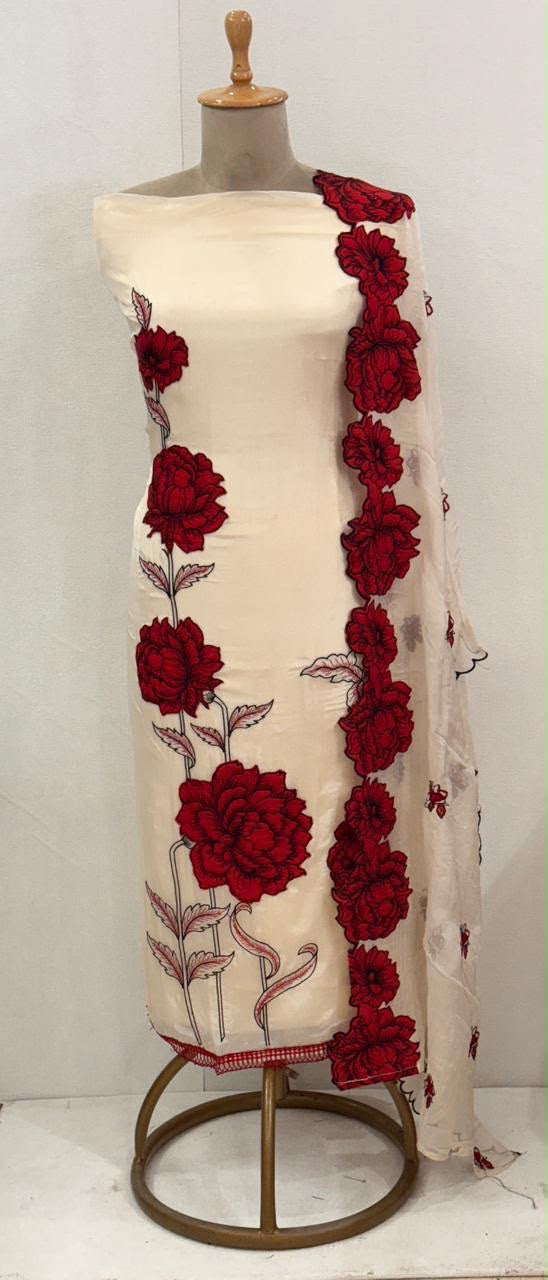 Shimmer Organza Embroidered Suit - White
