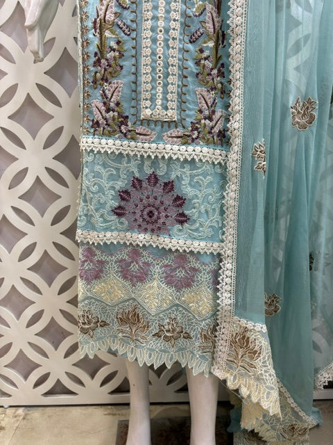 Pakistani-Inspired Pure Georgette Suit Set - Light Blue