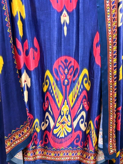 Gajji Silk Ikkat Print Suit Set - Blue