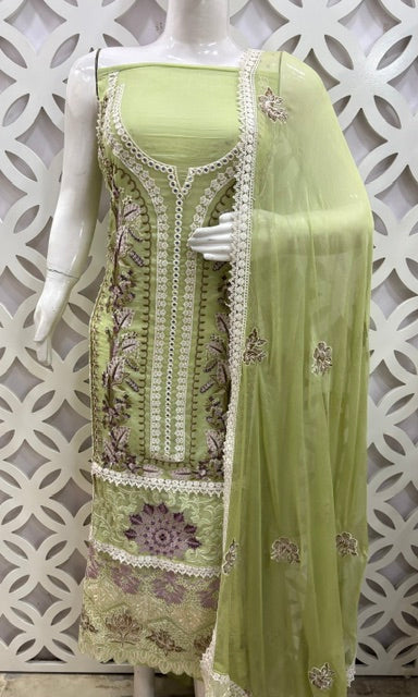 Pakistani-Inspired Pure Georgette Suit Set - Green