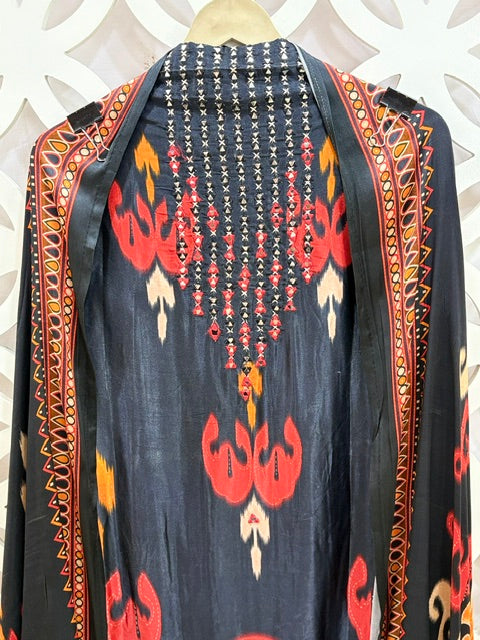 Gajji Silk Ikkat Print Suit Set - Black