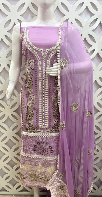 Pakistani-Inspired Pure Georgette Suit Set - Purple